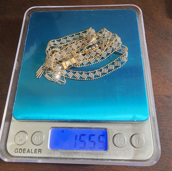 14KT 2-TONE TIE STYLE NECKLACE & EARRINGS - Picture 4 of 7